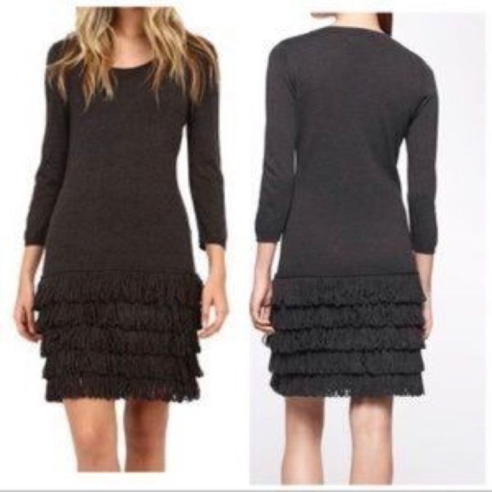 Calvin Klein fringe-skirt sweater dress in grey size large EUC